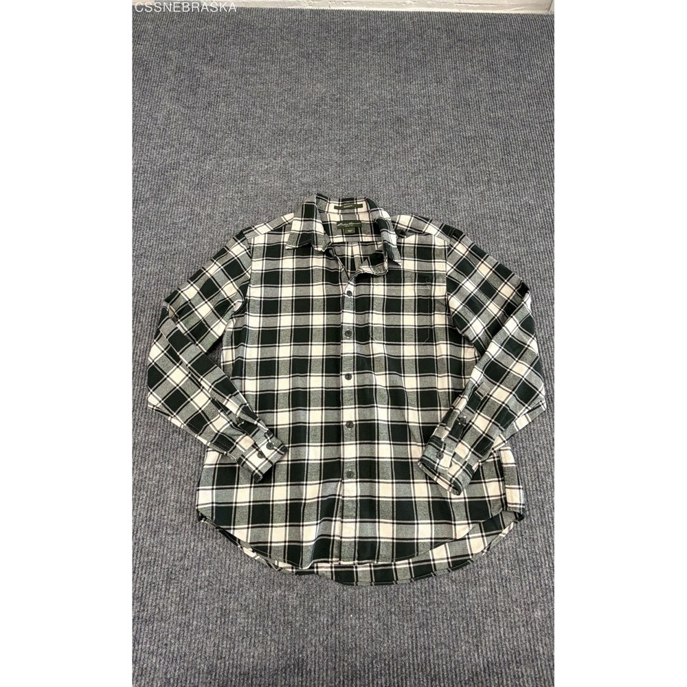 Eddie Bauer Men's Relaxed Fit Green White Plaid Long Sleeve Button Down Shirt XL